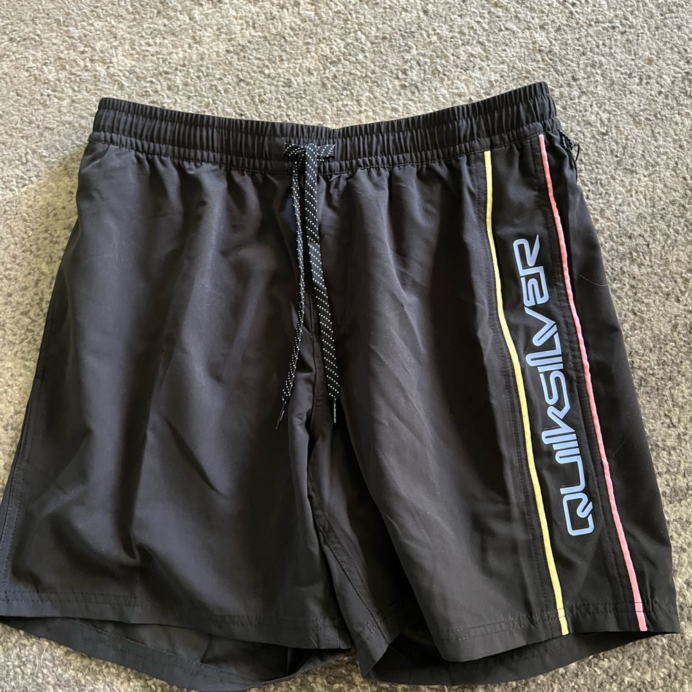 Quiksilver Black Shorts with Blue and Yellow Accents